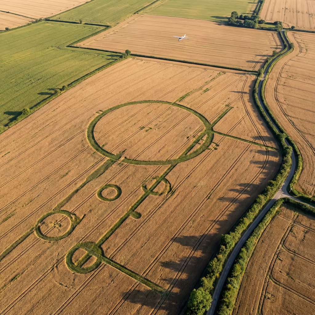 Crop marks revealing hidden archaeological features visible from drone