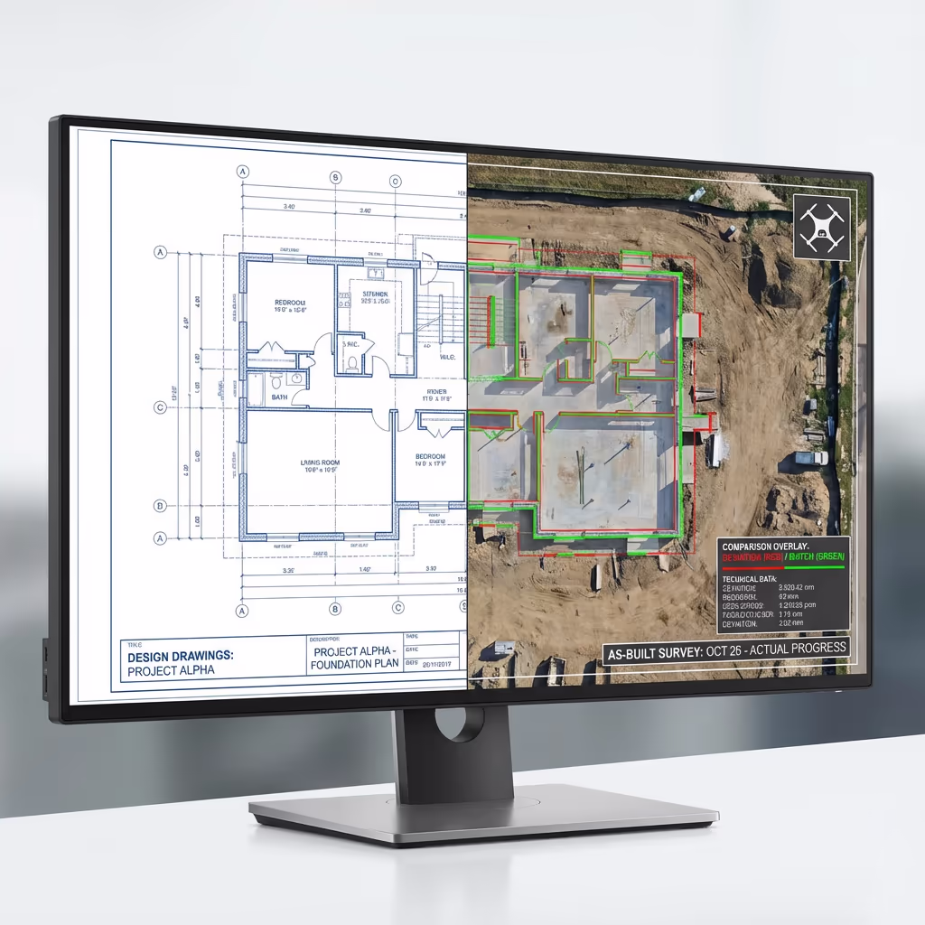 Comparison of drone as-built survey data with original design drawings