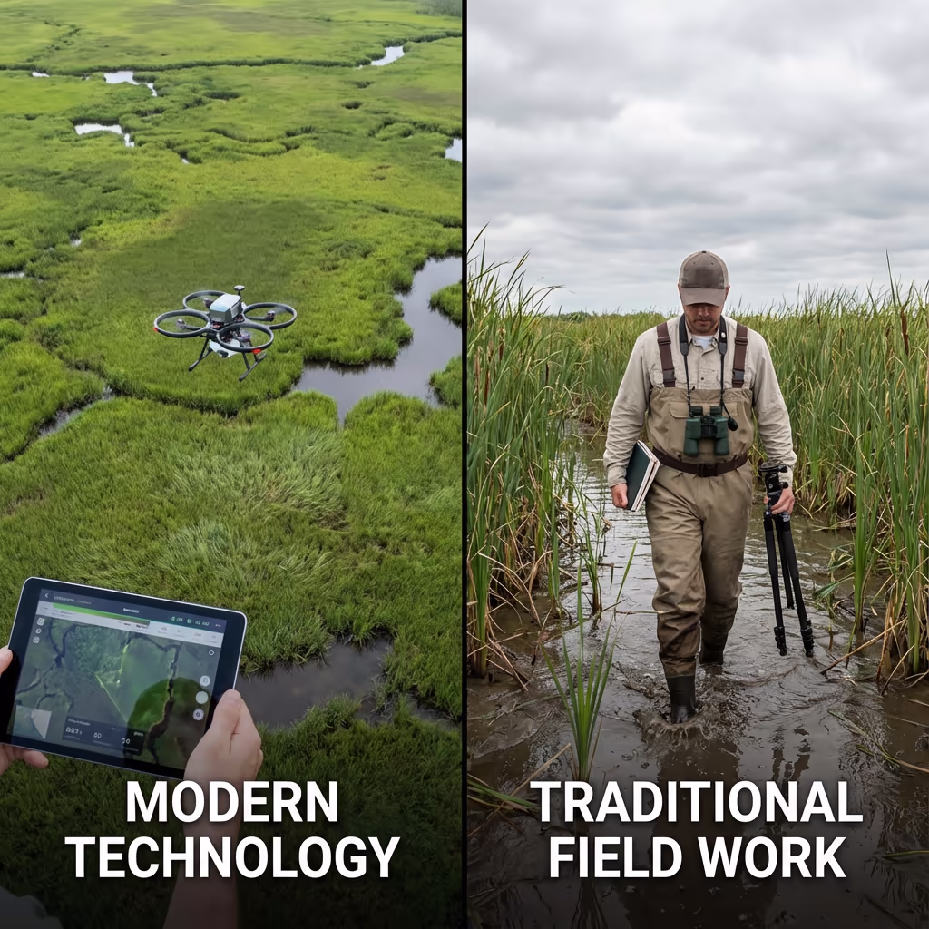 Comparison of drone environmental survey versus traditional ground-based ecological survey