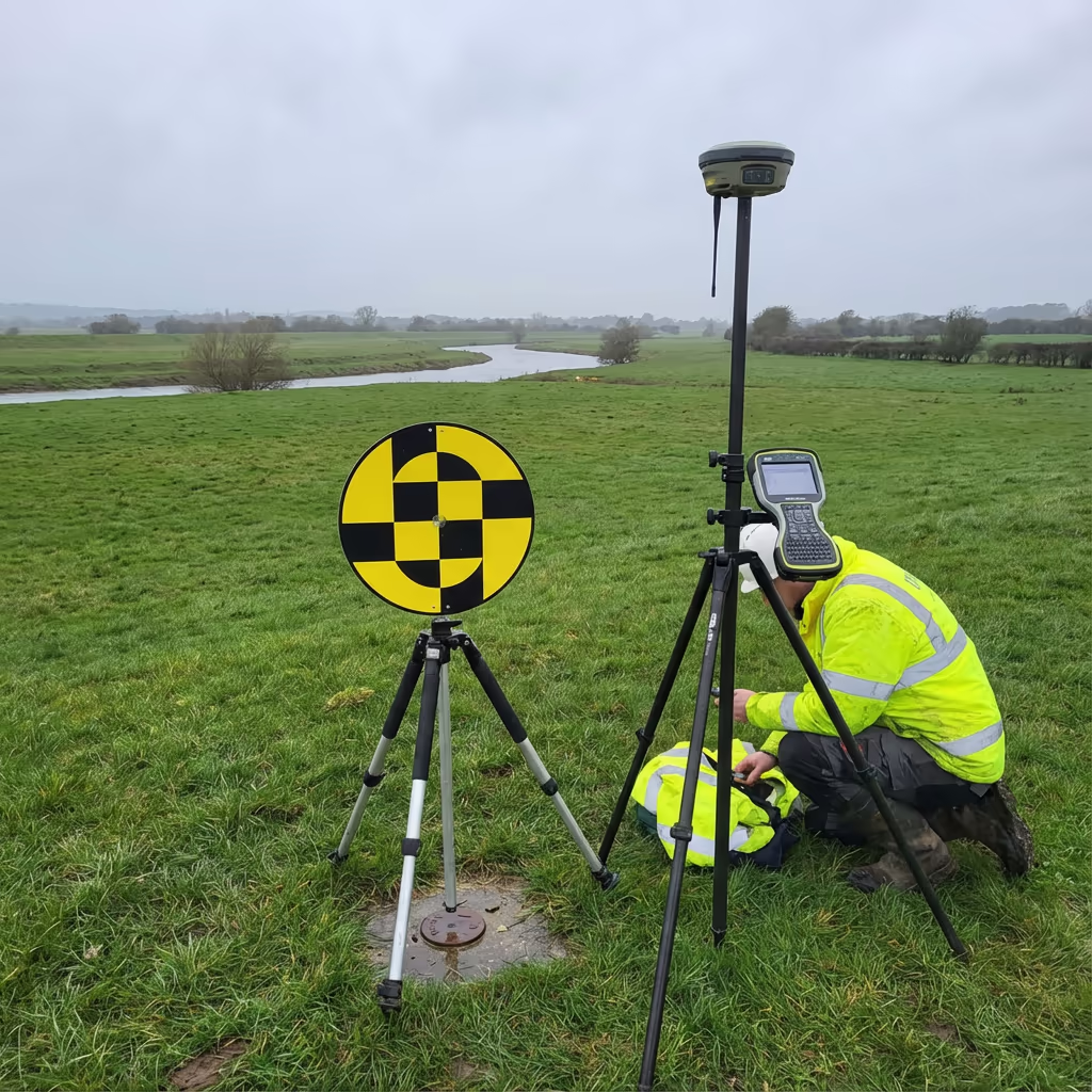 Ground control point marker on UK floodplain for precision elevation measurements