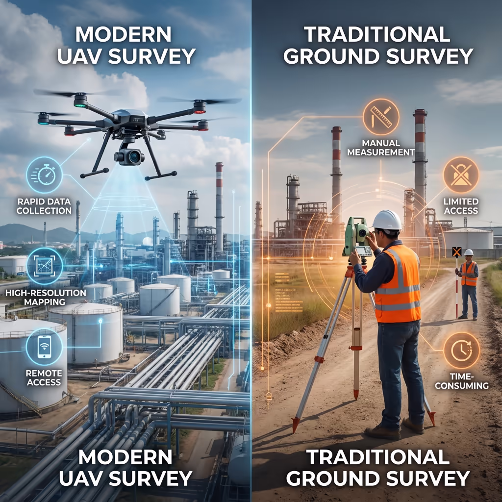 Comparison of drone industrial survey versus traditional ground survey methods