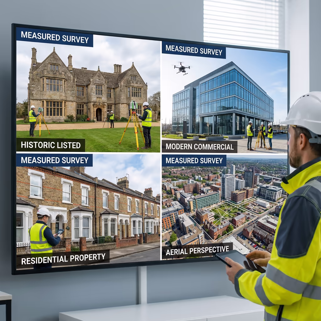 Various building types for measured survey - historic, commercial, residential