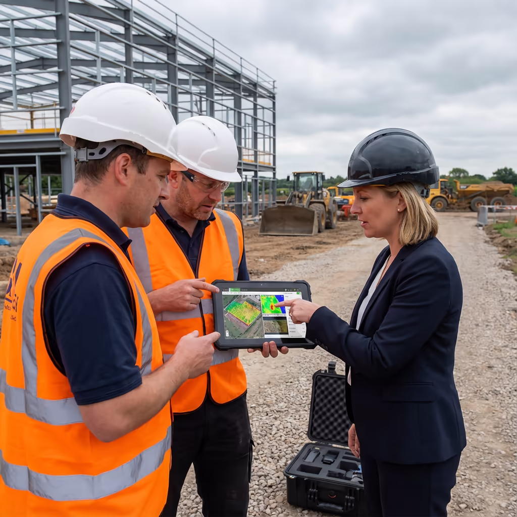 Survey team meeting with rail infrastructure client to discuss project requirements