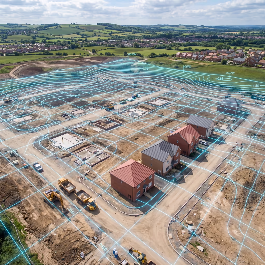 Various road types from aerial view showing motorway, rural road, and urban street