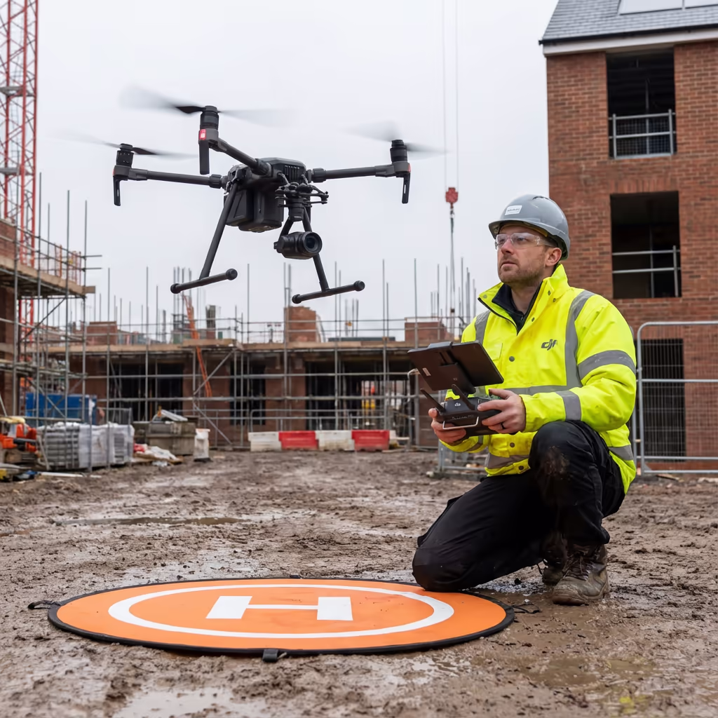 Drone pilot preparing for solar farm survey
