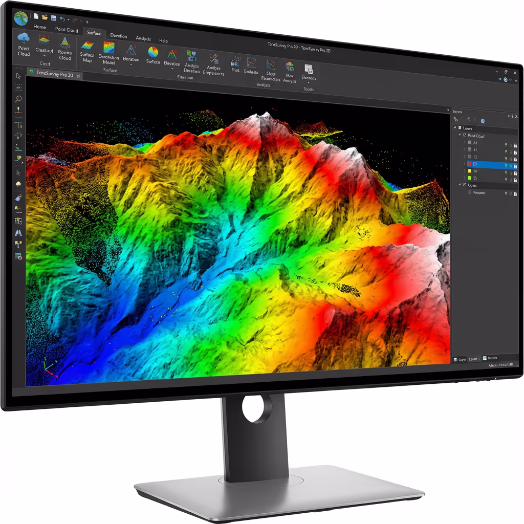 Aerial view showing various site features captured in topographic survey